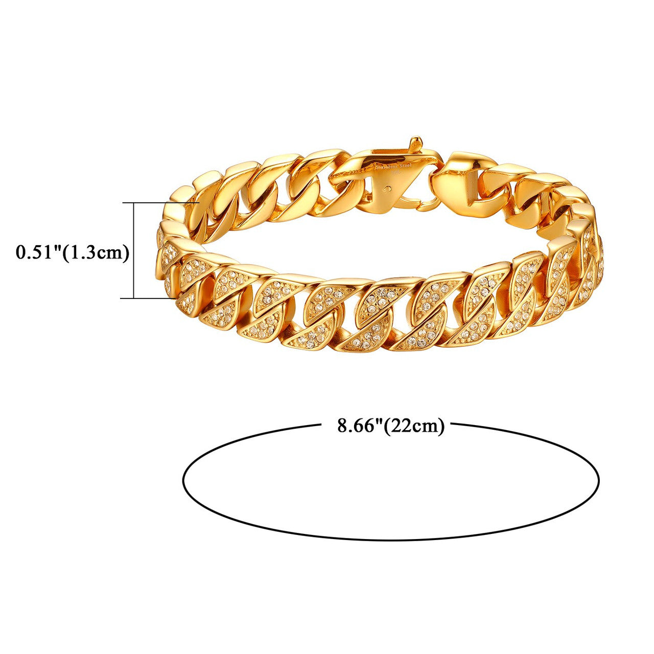 13mm Blinged Out 14k Gold over No Fade Stainless Steel Cuban Link Bracelets