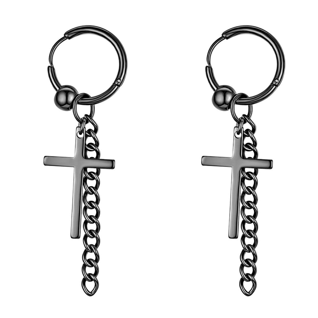 14k Gold Silver Black Stainless Steel Hoop Cross Earrings