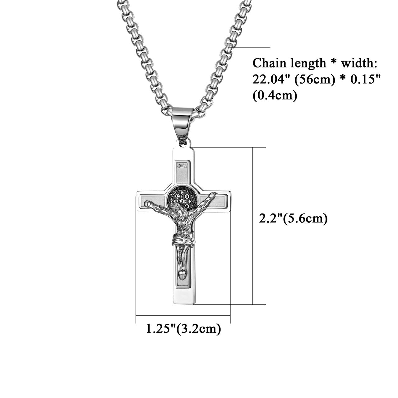 Mens No Fade Stainless Steel Layered Jesus Cross Pendant Chain Necklace