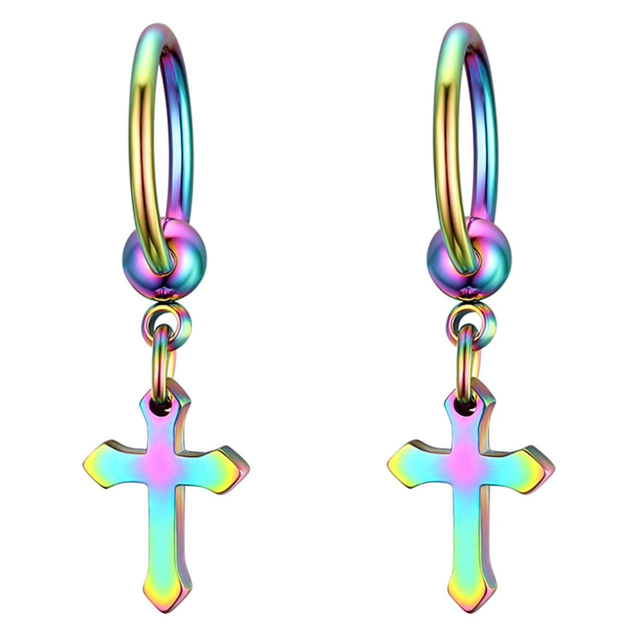 Gold Black Silver Colorful Hoop Cross Stainless Steel No Fade Earrings