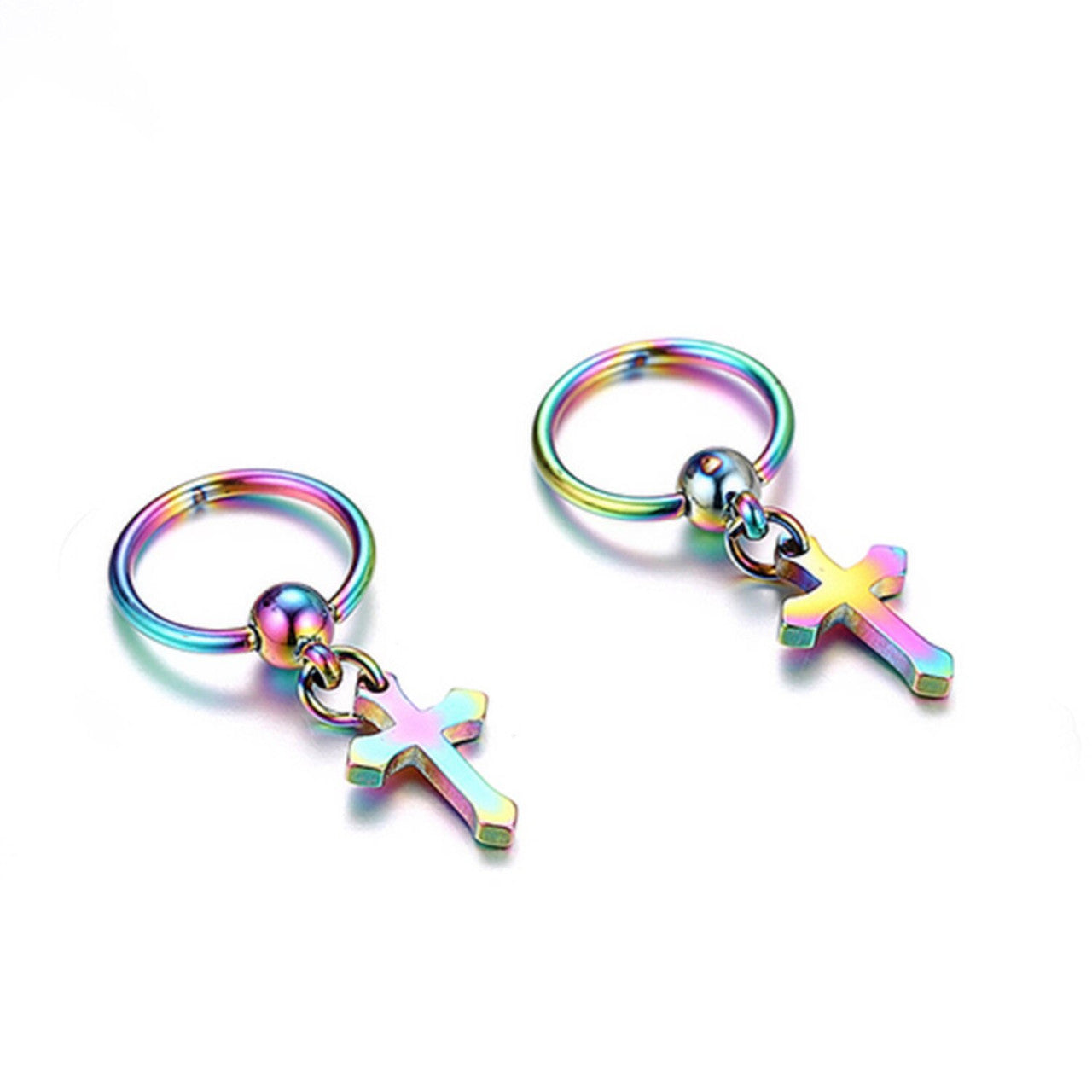 Gold Black Silver Colorful Hoop Cross Stainless Steel No Fade Earrings