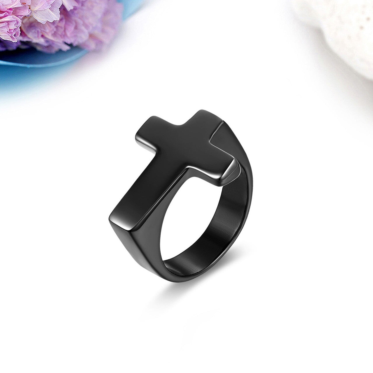 Mens Black Stainless Steel Street Wear Spiritual Jesus Cross Rings