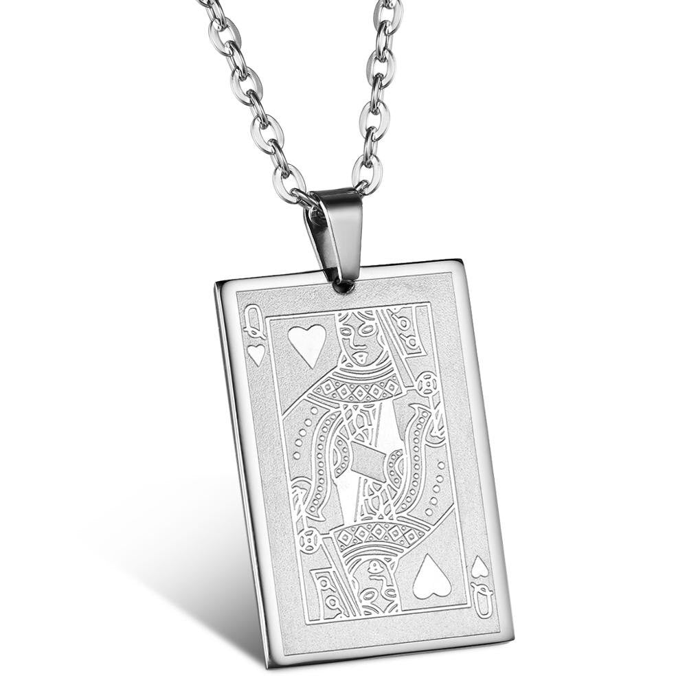 The Gambler Stainless Steel Poker Playing Cards Ace King Queen Jack Bling Pendants