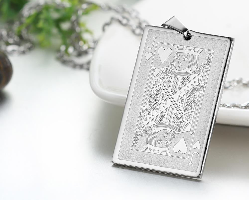 The Gambler Stainless Steel Poker Playing Cards Ace King Queen Jack Bling Pendants
