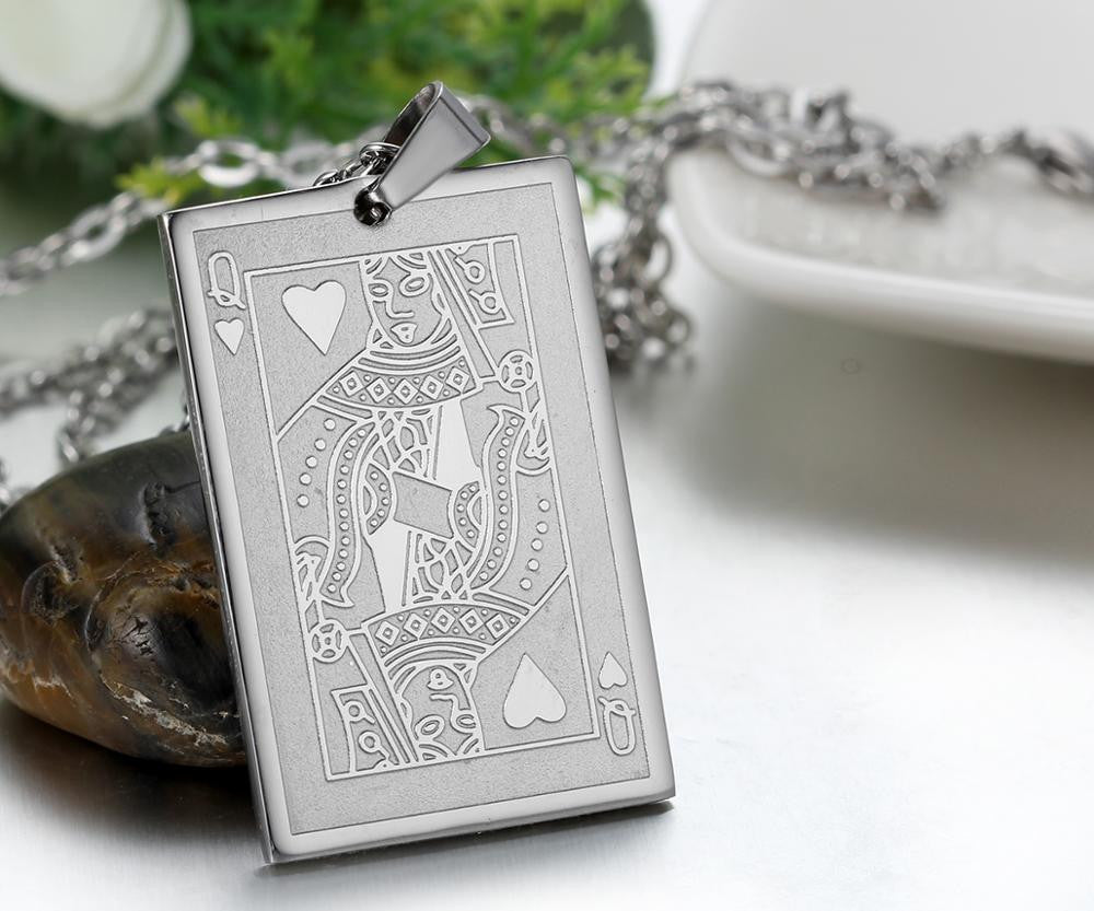 The Gambler Stainless Steel Poker Playing Cards Ace King Queen Jack Bling Pendants