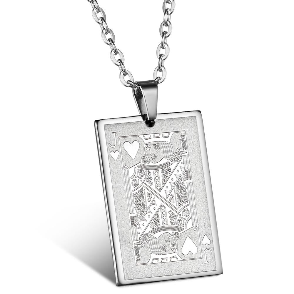 The Gambler Stainless Steel Poker Playing Cards Ace King Queen Jack Bling Pendants
