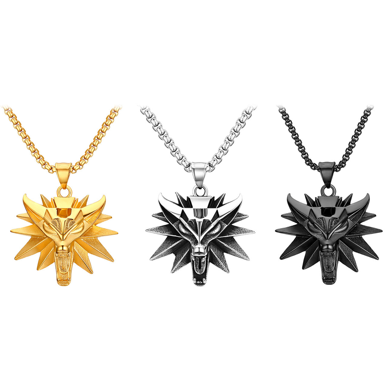 Mens No Fade Stainless Steel Alpha Wolf Vintage Pendant Chain Necklace