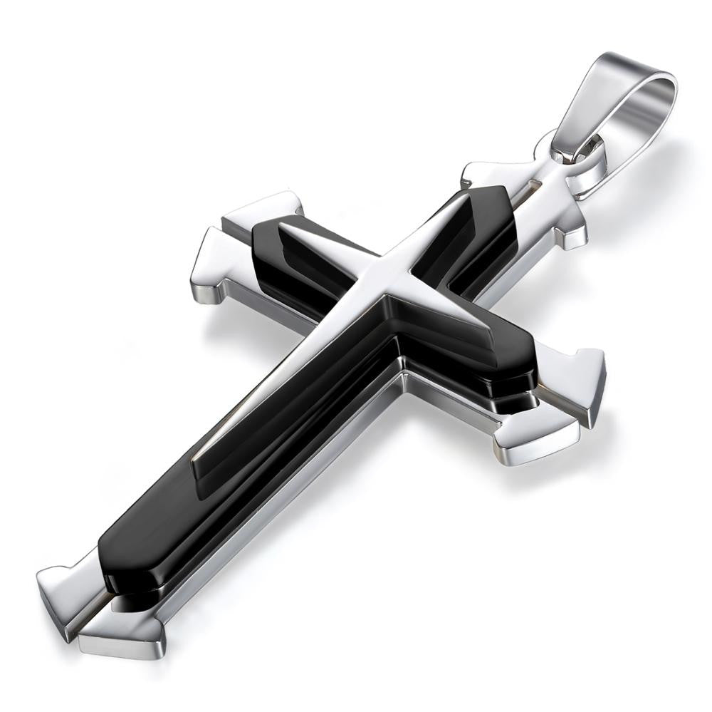 Mens Multi Layer No Fade Stainless Steel Hip Hop Cross pendant Chain Necklace