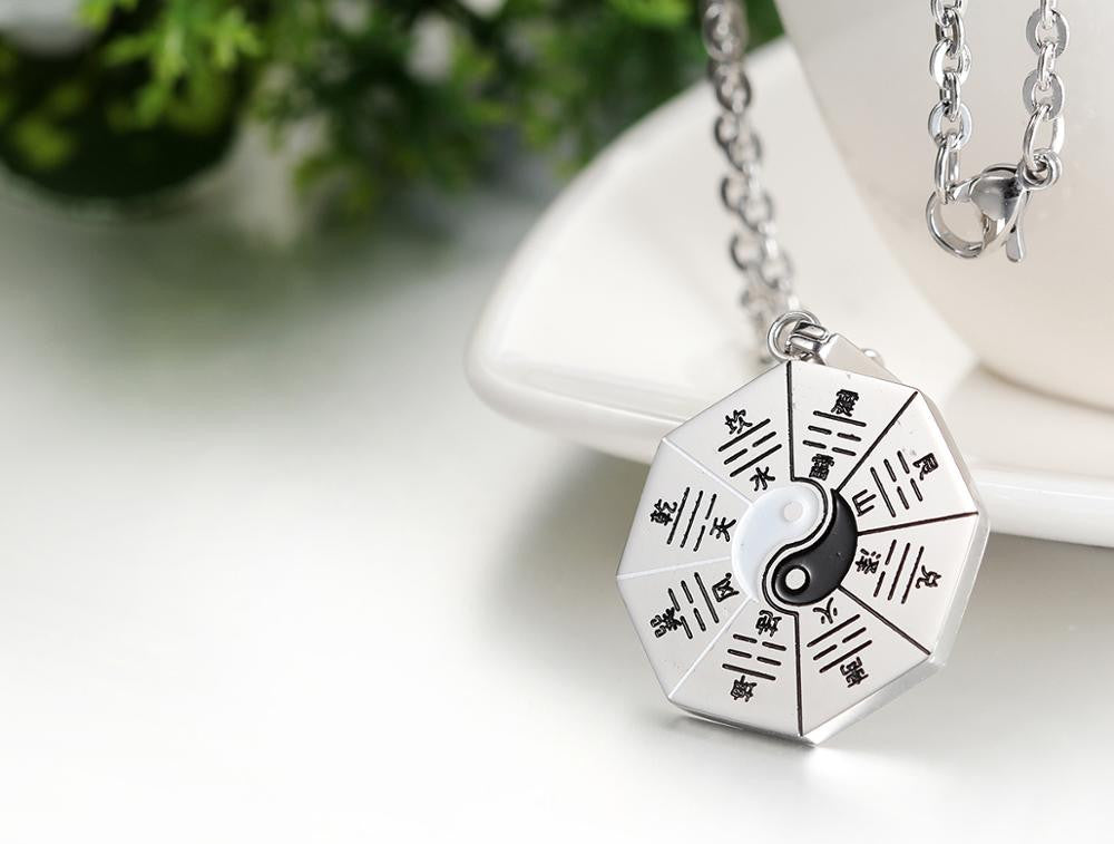 Mens Yin Yang No Fade Stainless Steel Pendant Chain Necklace