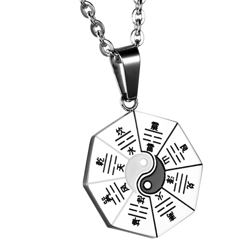 Mens Yin Yang No Fade Stainless Steel Pendant Chain Necklace