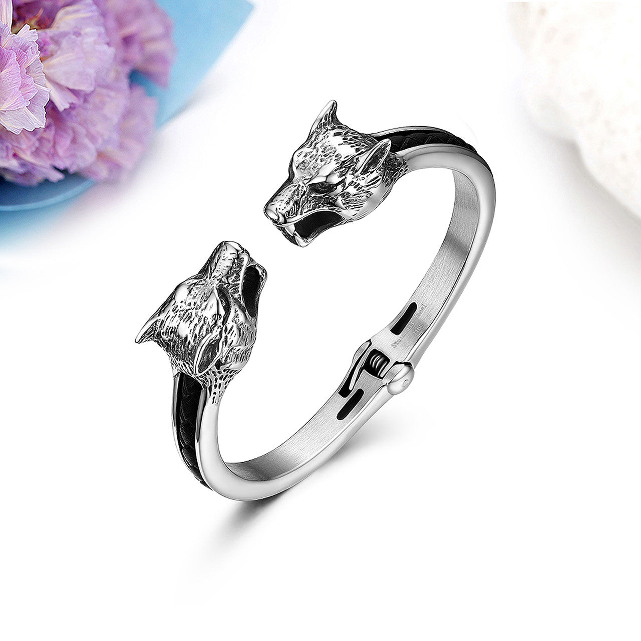 Mens High Fashion No Fade Stainless Steel Spring Clasp Assertive Man Wolf Bracelets