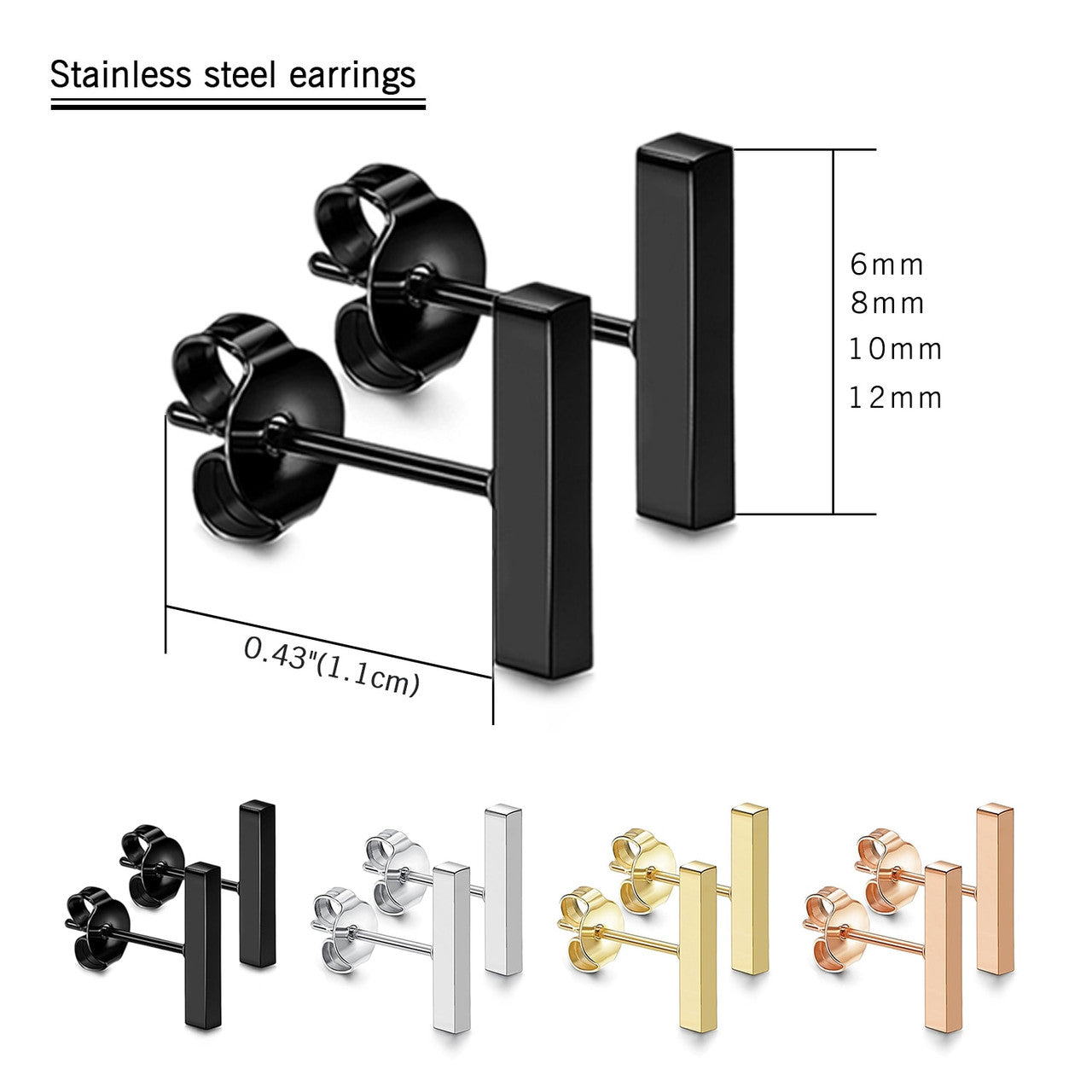 4 Pair Couples Lovers No Fade Stainless Steel Flat Bar Designer Earrings