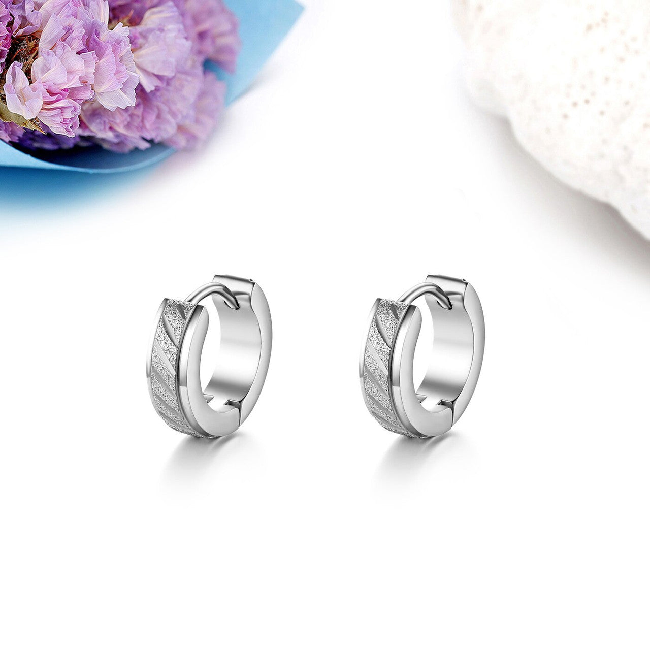 Classic Fashion Round No Fade No Tarnish Stainless Steel Huggie Hoop Bling Earrings