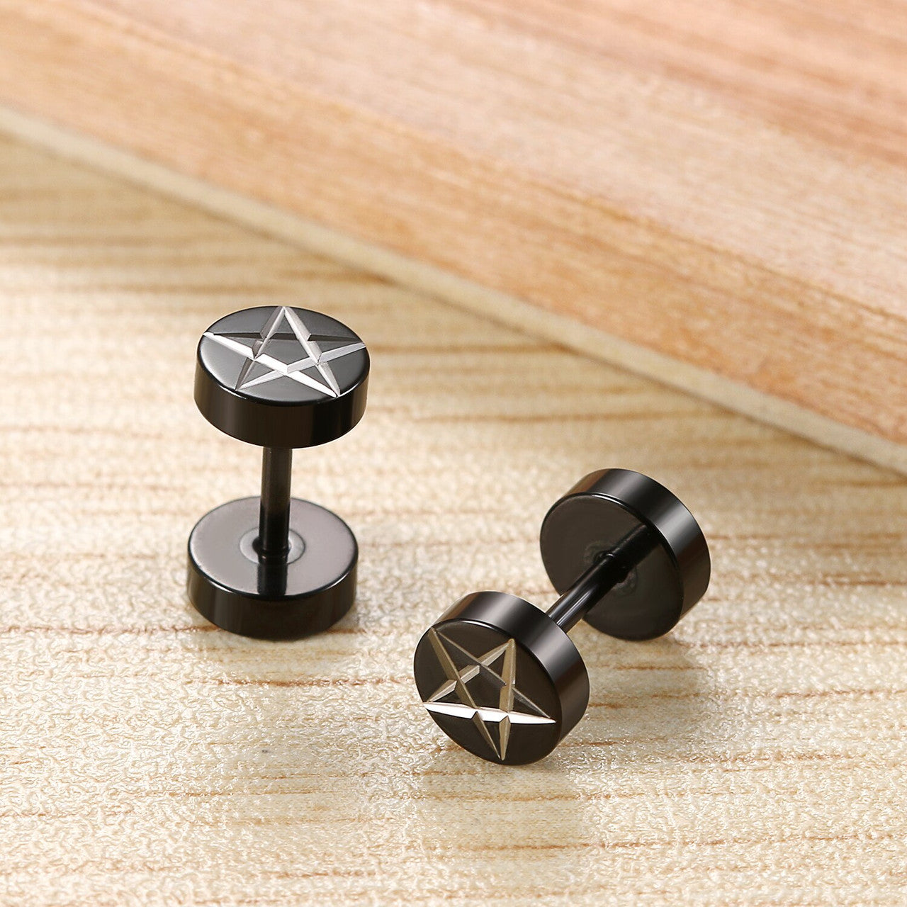 Stainless Steel Street Wear Rocker Punk Circle Pentagram Studs Earrings