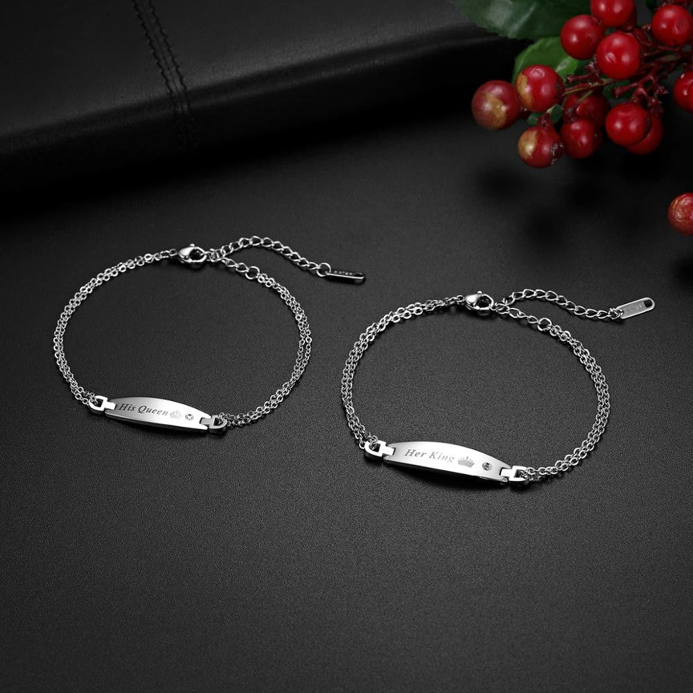 Couples No Fade Stainless Steel Promise ID His Queen Her King Bracelets