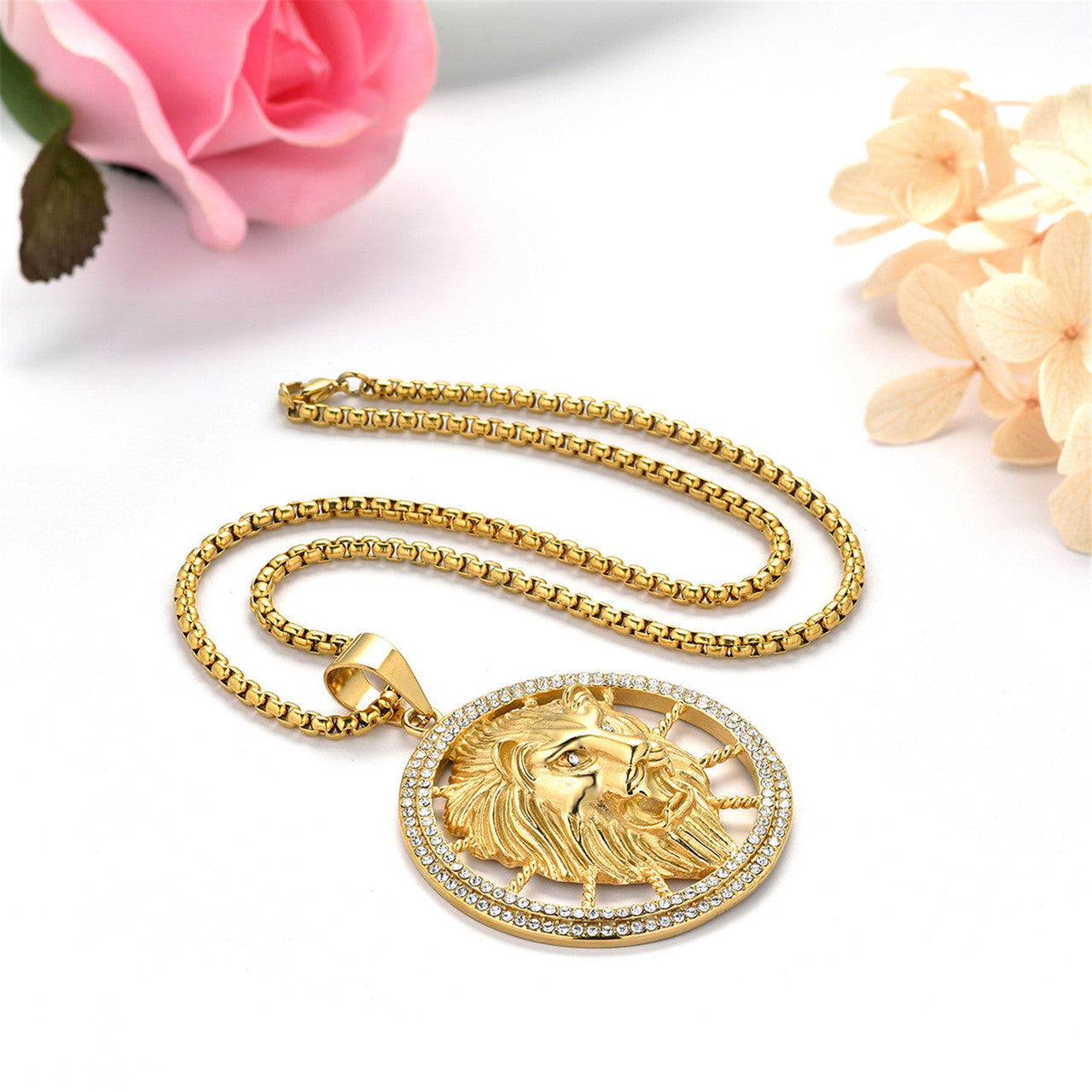 Mens Ladies 14k Gold over Stainless Steel Bling Lion Head Hip Hop Pendant