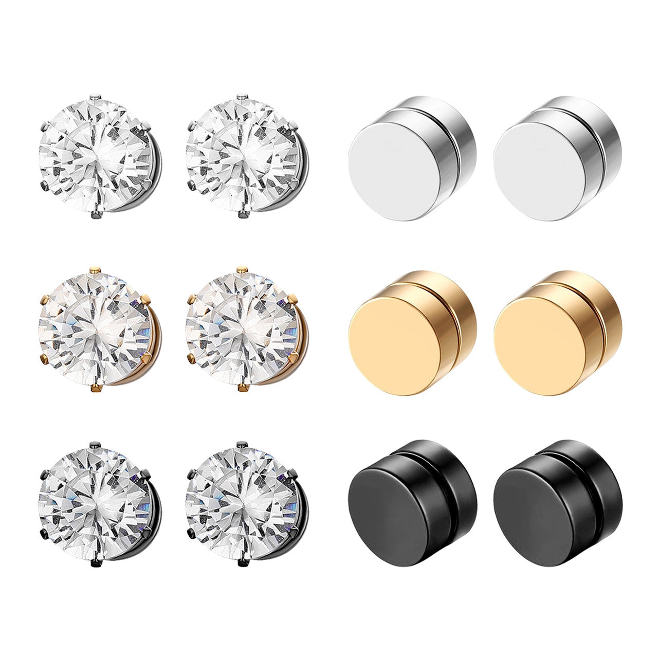 Non Piercing Magnet Magnetic Stainless Steel Bling Round Stud Earrings