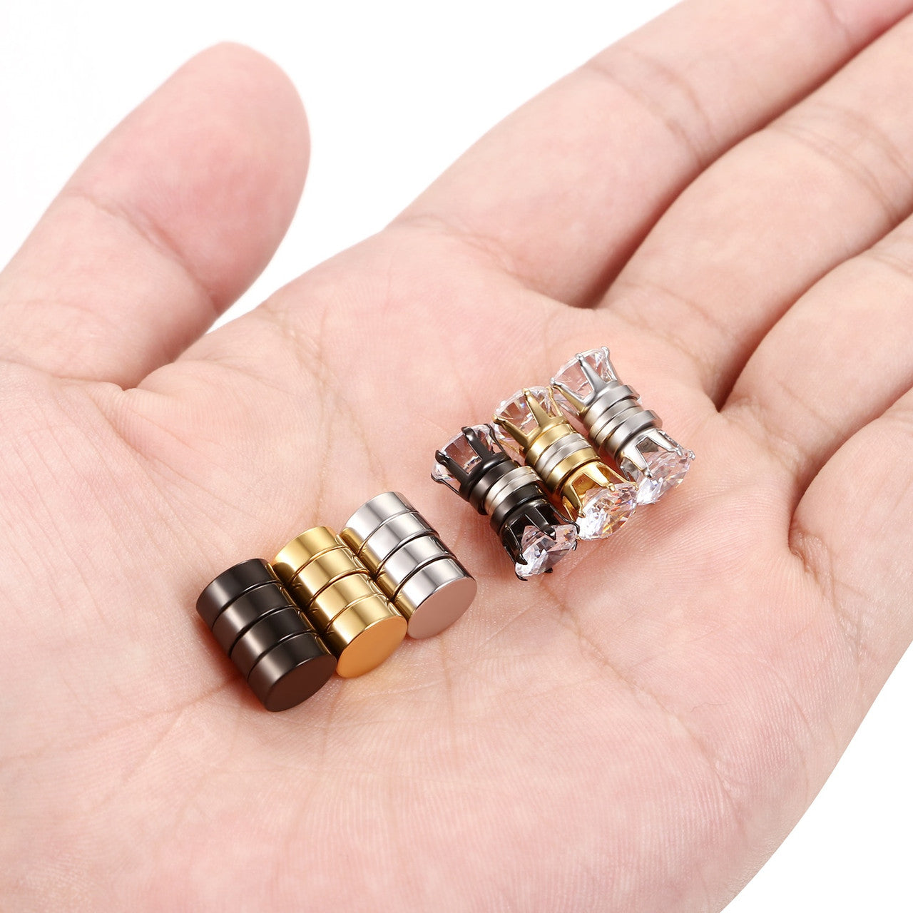 Non Piercing Magnet Magnetic Stainless Steel Bling Round Stud Earrings