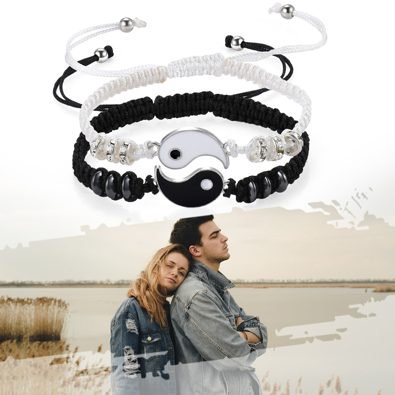 High Fashion Adjustable Link Tai Chi Yin Yang 2 Piece Single Lovers Bracelets