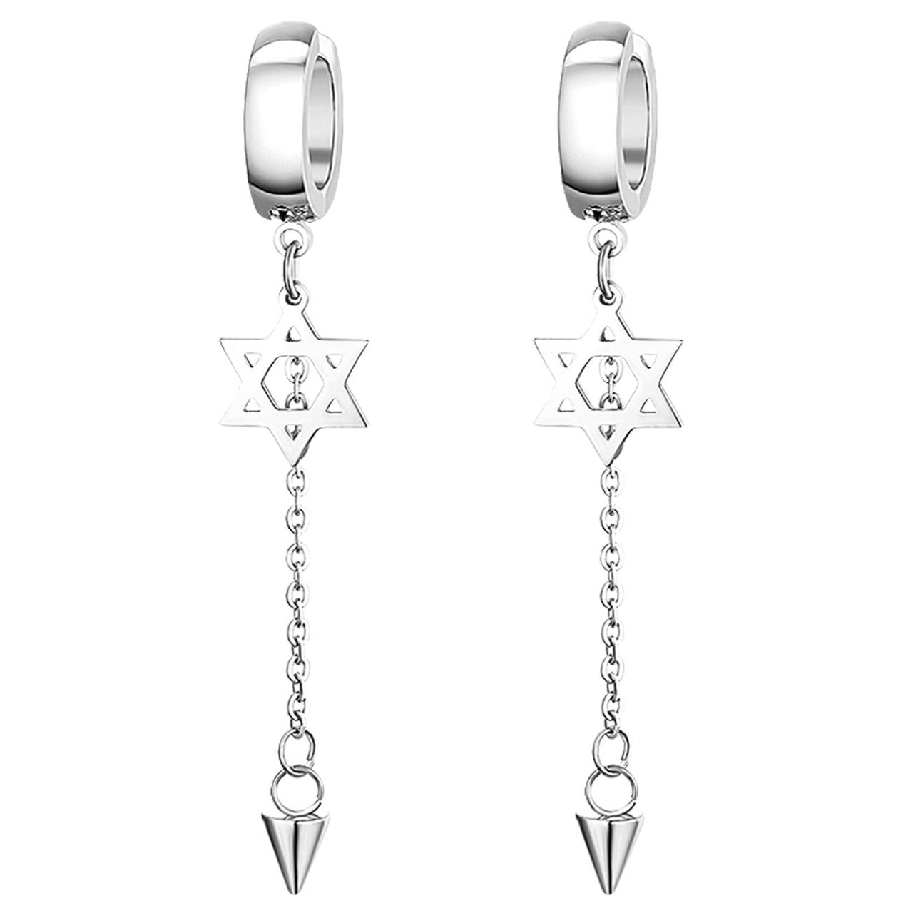 Five Pointed Star Of David Huggie Stainless Steel Triangle No Fade Dangle Earrings