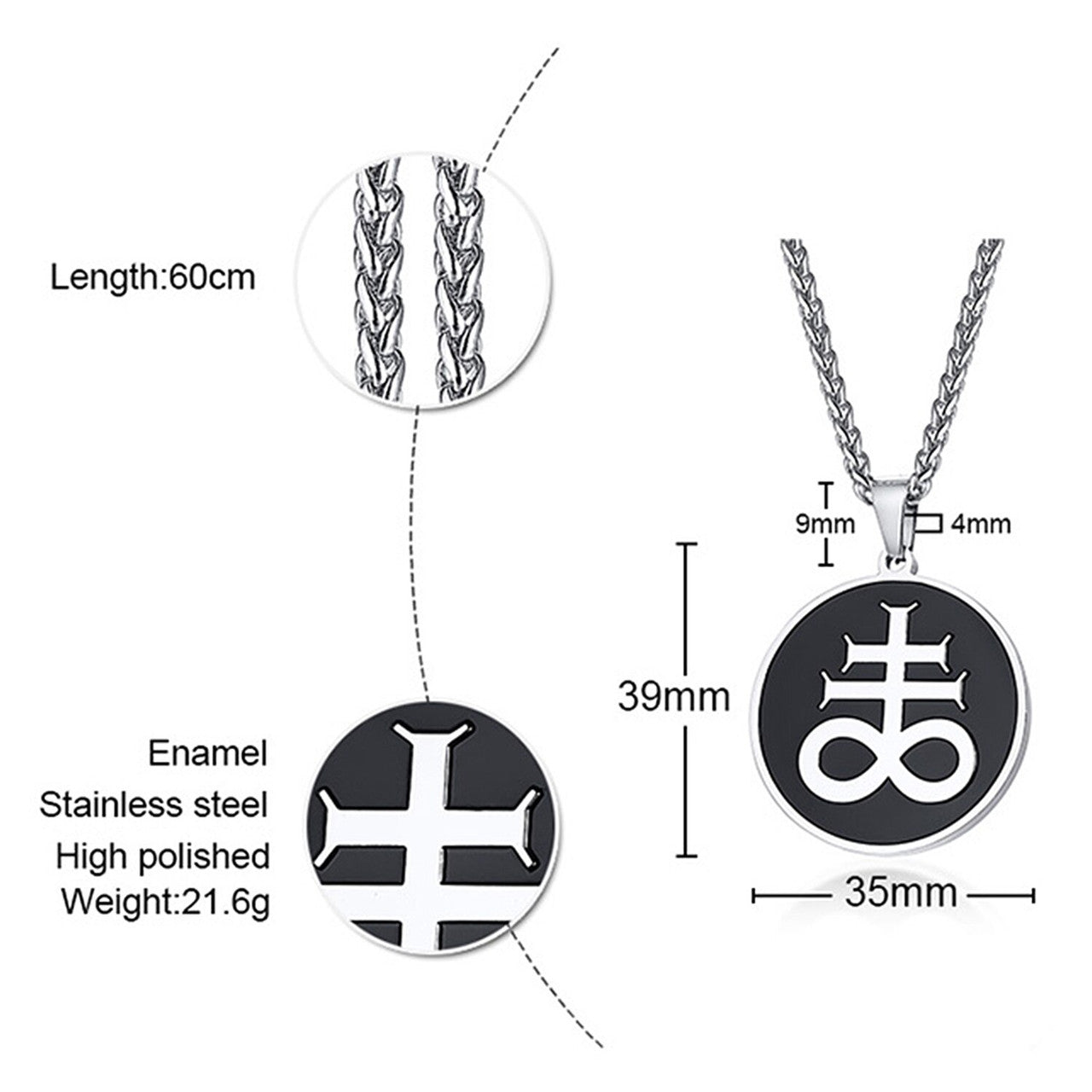 Vintage No Fade Stainless Steel Lucifer Satan Cross Mens Pendant Chain Necklace