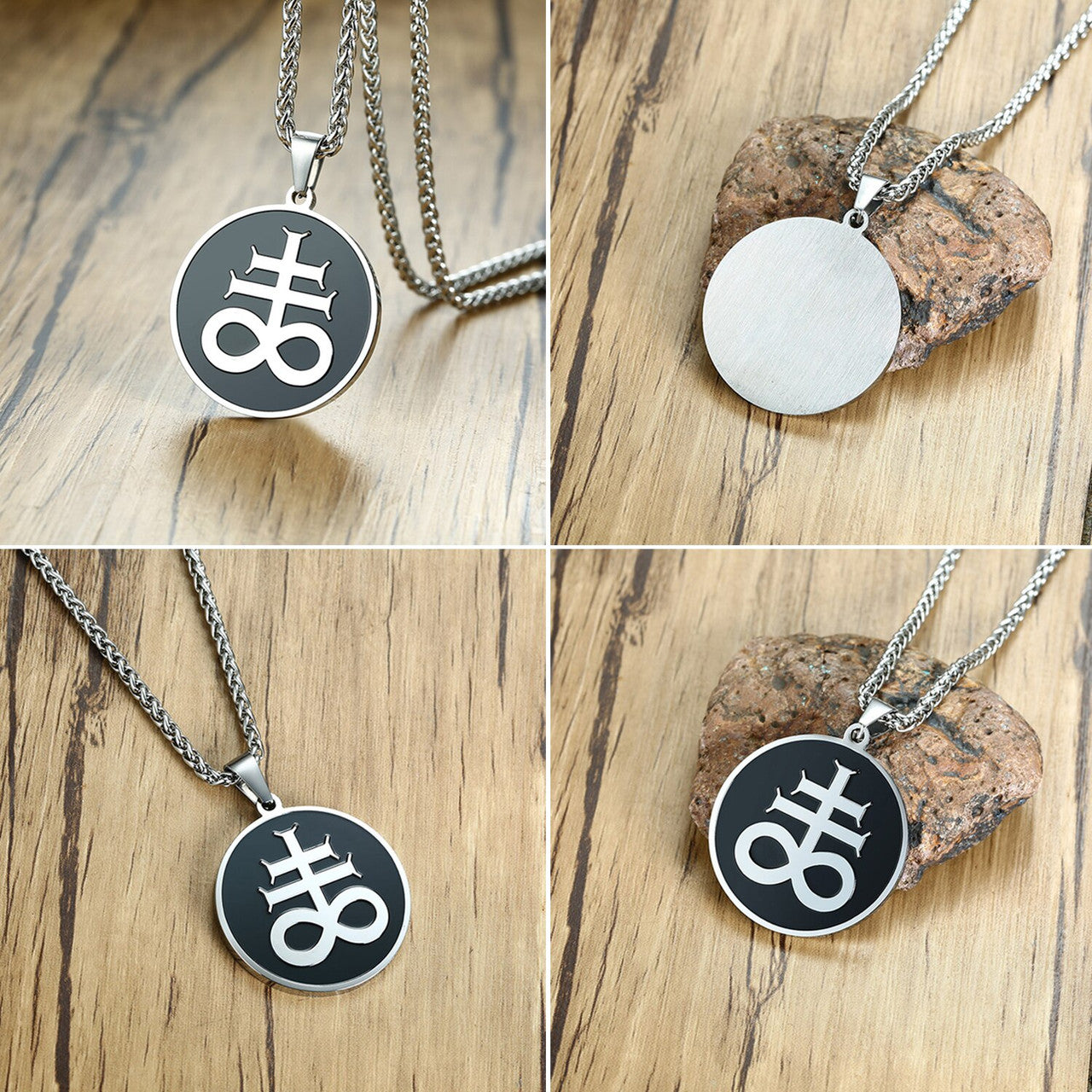 Vintage No Fade Stainless Steel Lucifer Satan Cross Mens Pendant Chain Necklace