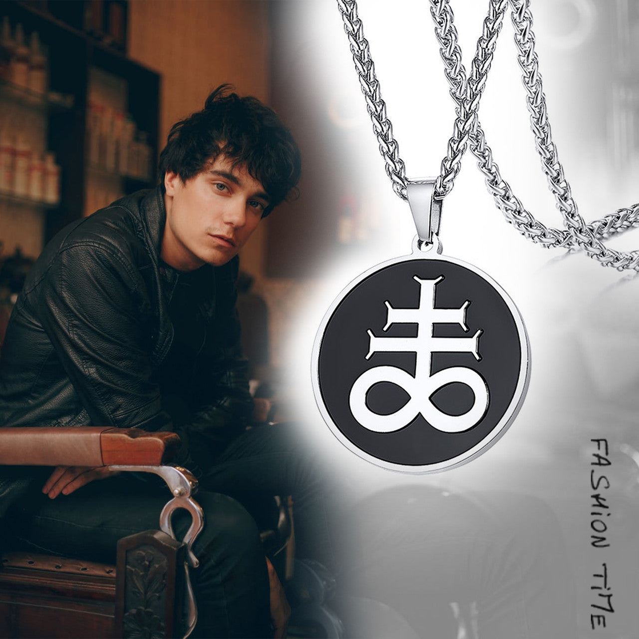Vintage No Fade Stainless Steel Lucifer Satan Cross Mens Pendant Chain Necklace