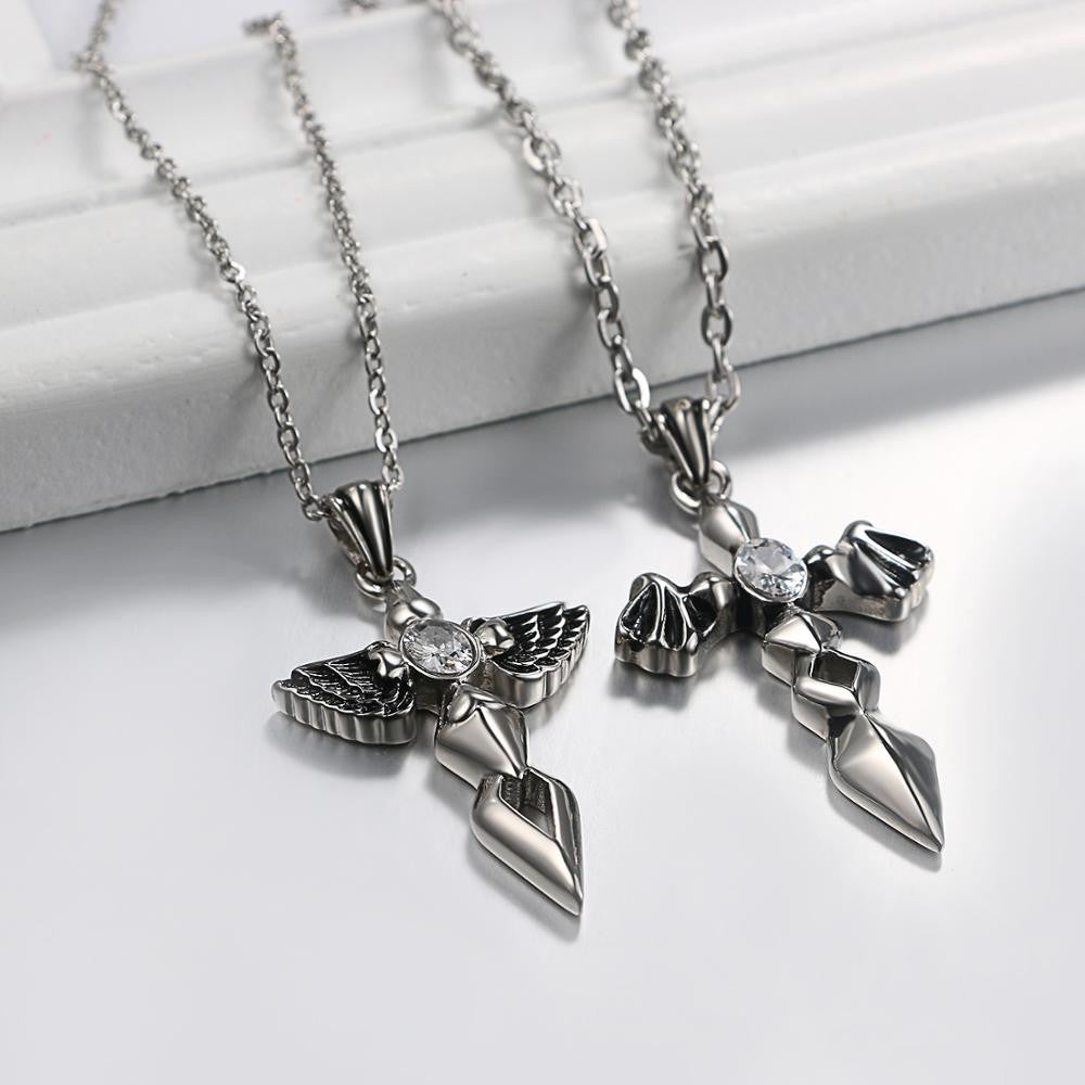 Vintage Style No Fade Stainless Steel Angel Devil Wings Pendant Chain Necklace