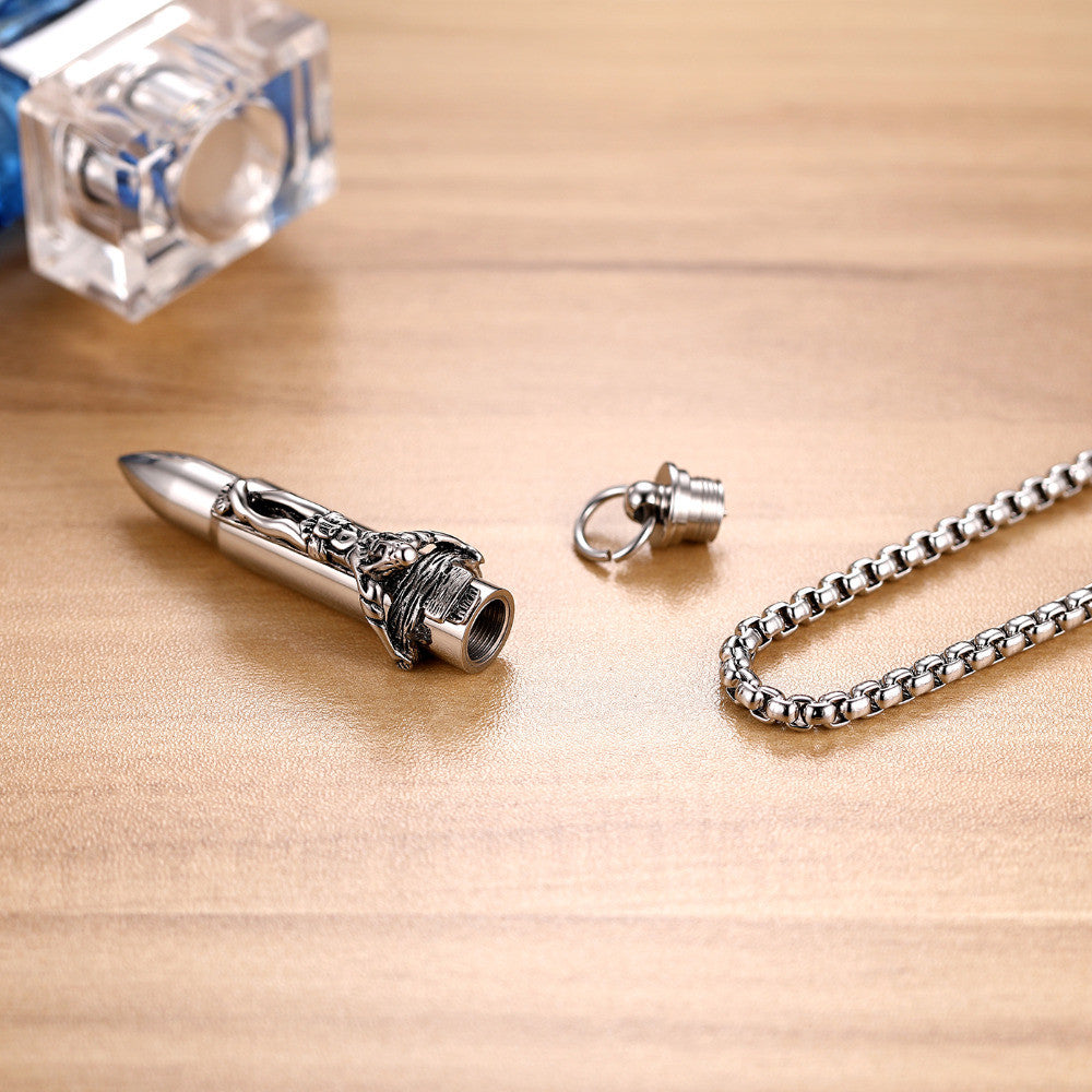 Mens No Fade Open Bullet Stainless Steel Hip Hop Pendant Chain Necklace