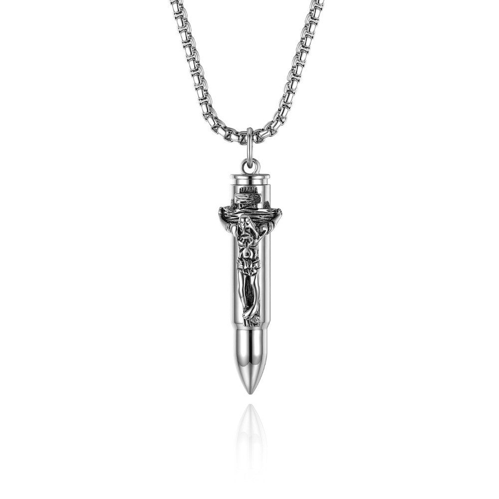 Mens No Fade Open Bullet Stainless Steel Hip Hop Pendant Chain Necklace