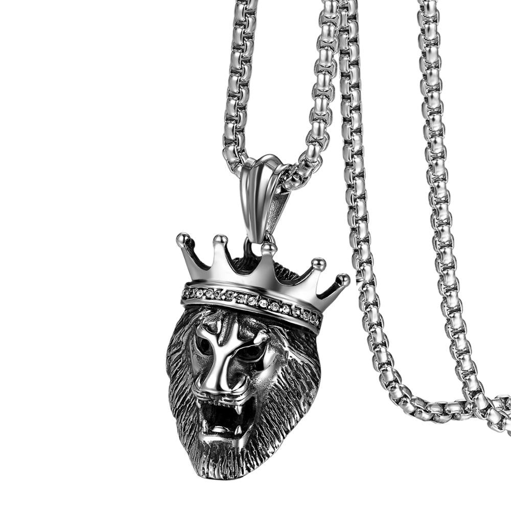 Mens Good Luck Power Wisdom Courage Elephant Crown Lion Chain Pendants