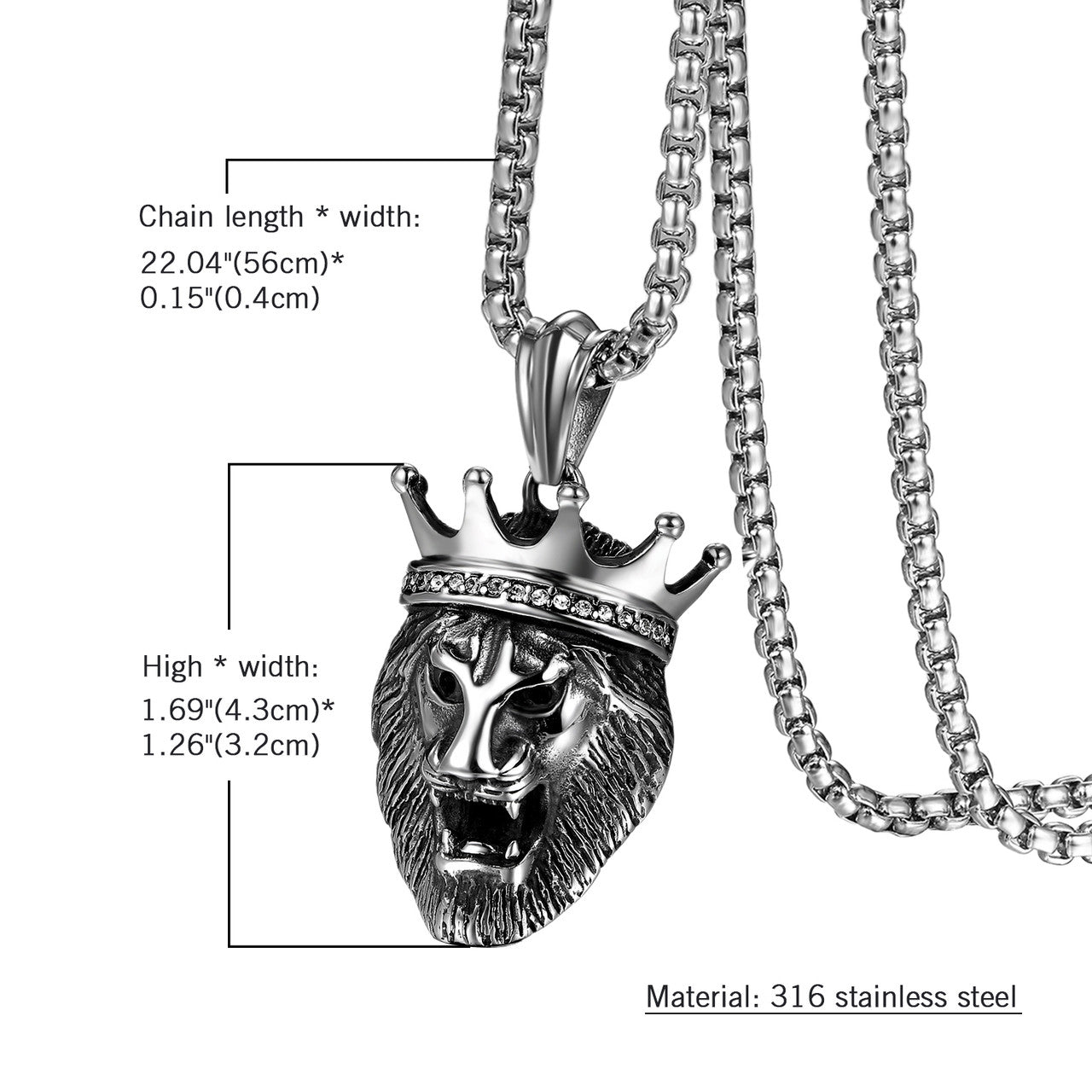 Mens Good Luck Power Wisdom Courage Elephant Crown Lion Chain Pendants