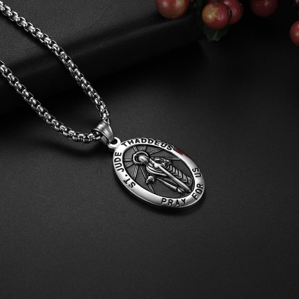 Bliss Diamond - 14K Yellow Gold St. Jude Thaddeus Medal Pendant .5" Tall 1.5 Grams