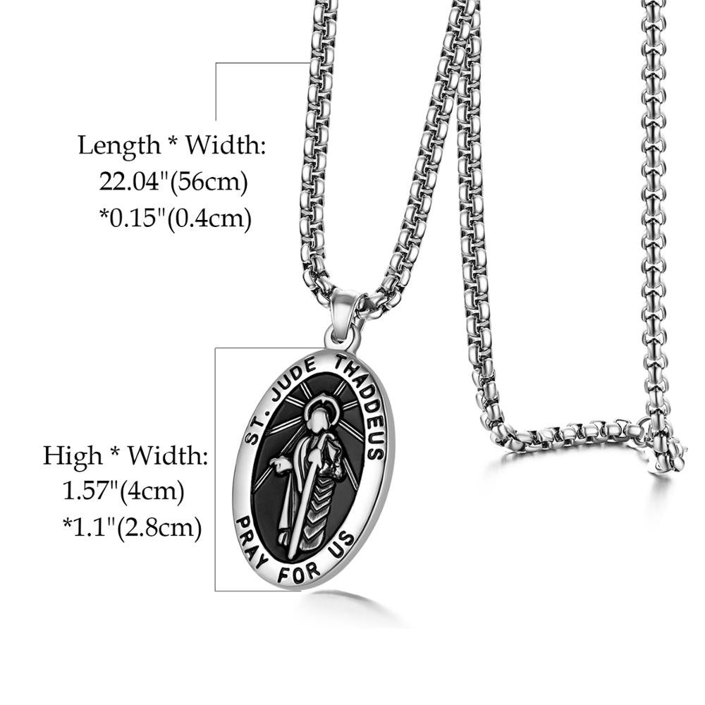 Vintage St. Jude Thaddeus No Tarnish Stainless Steel Apostle Pendant Chain Necklace