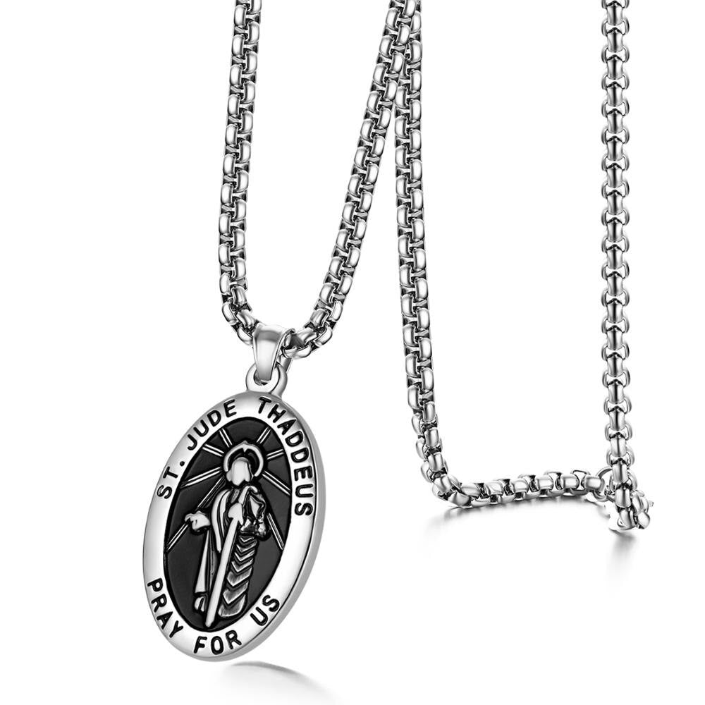 Vintage St. Jude Thaddeus No Tarnish Stainless Steel Apostle Pendant Chain Necklace