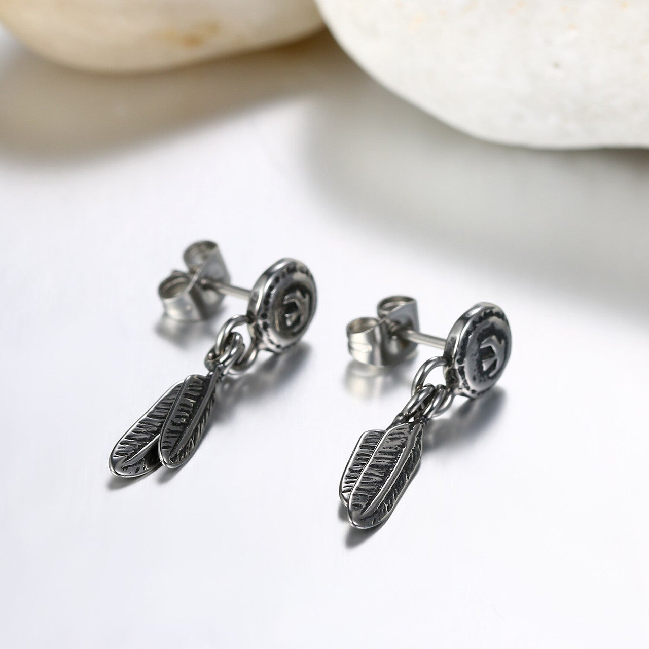 Stainless Steel Angel Wings Tribal Eagle Feather Earrings