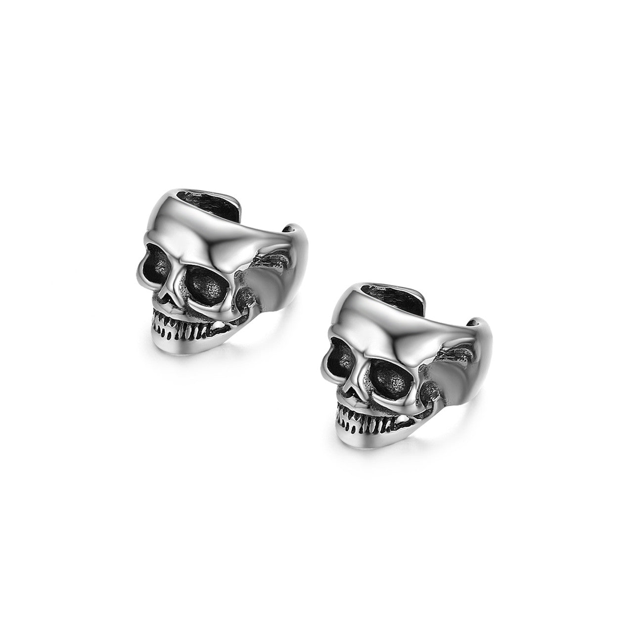 Street Wear No Fade Stainless Steel Hip Hop Clip On No Piercing Skull Earrings