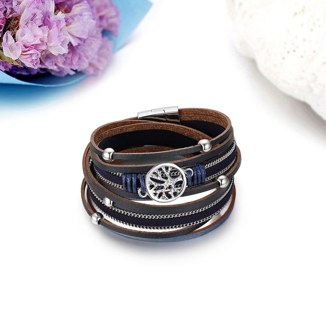 Tree Of Life | Leather Wrap Bangle Unique Design Bangle Bracelet