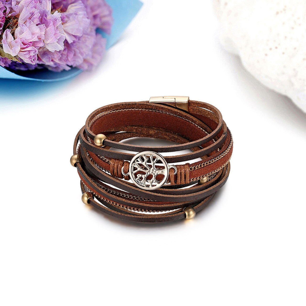 Tree Of Life | Leather Wrap Bangle Unique Design Bangle Bracelet