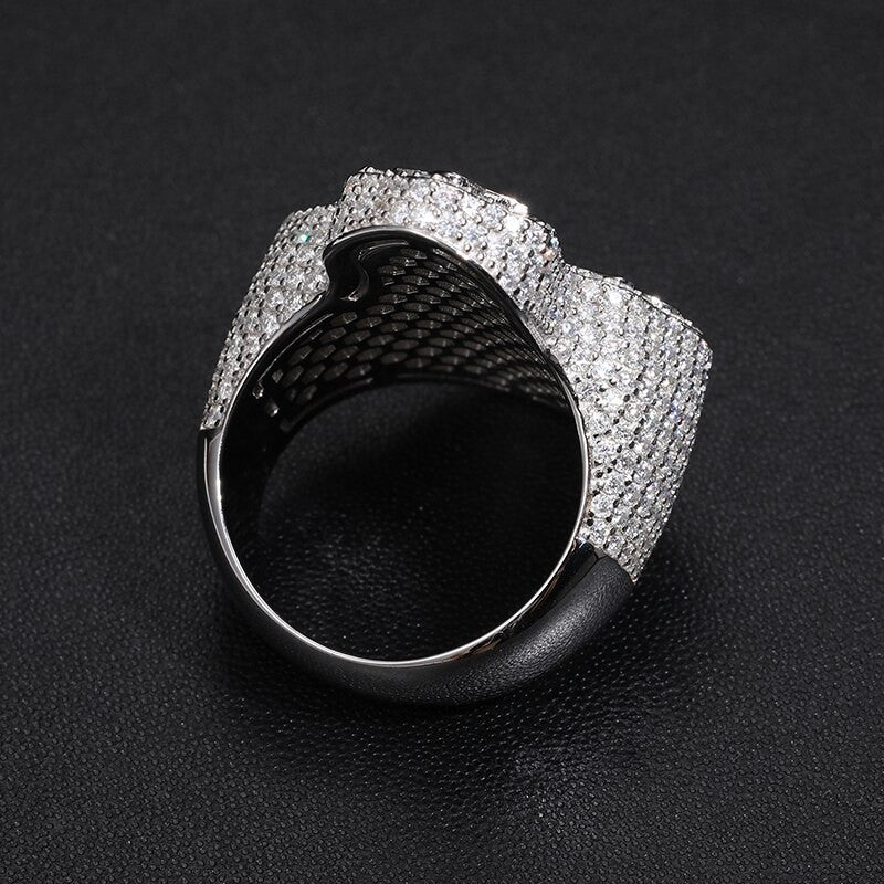 Mens Genuine VVS Diamond Baguette Solid Sterling Silver Hip Hop Cross Ring