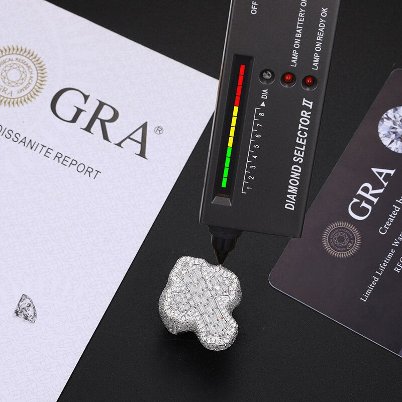 Mens Genuine VVS Diamond Baguette Solid Sterling Silver Hip Hop Cross Ring