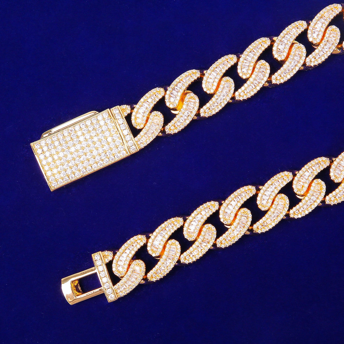 Men&#39;s True Ice 3A Micro Pave Baguette Stone 24k Gold | White Gold Bracelets