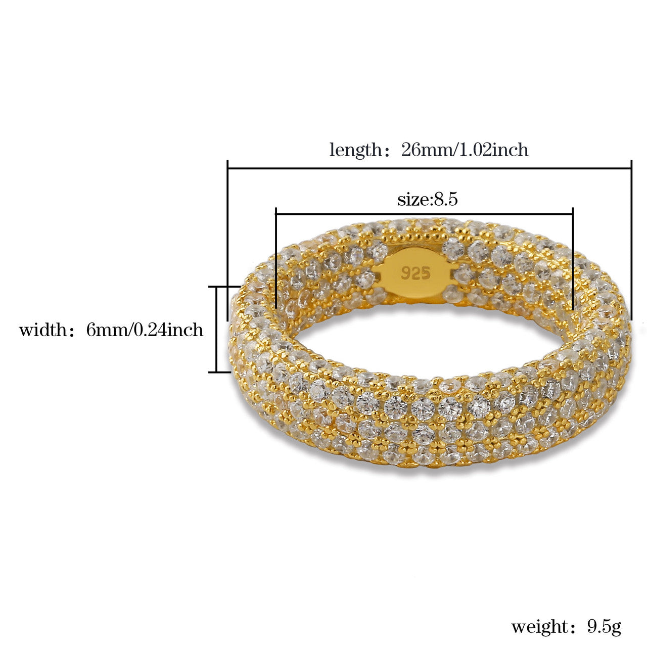 14k Yellow Rose Gold Over 925 Sterling Silver Flooded Ice Solid Thick Circle Iced Rings