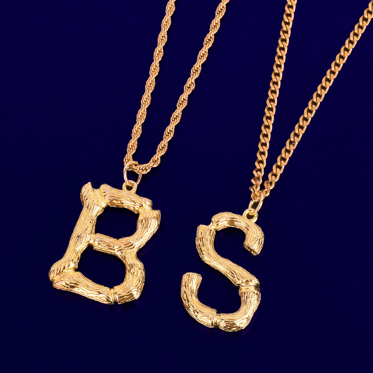 18k Gold Silver Bamboo Letters Hip Hop Initial Chains Pendant Neckalce ...