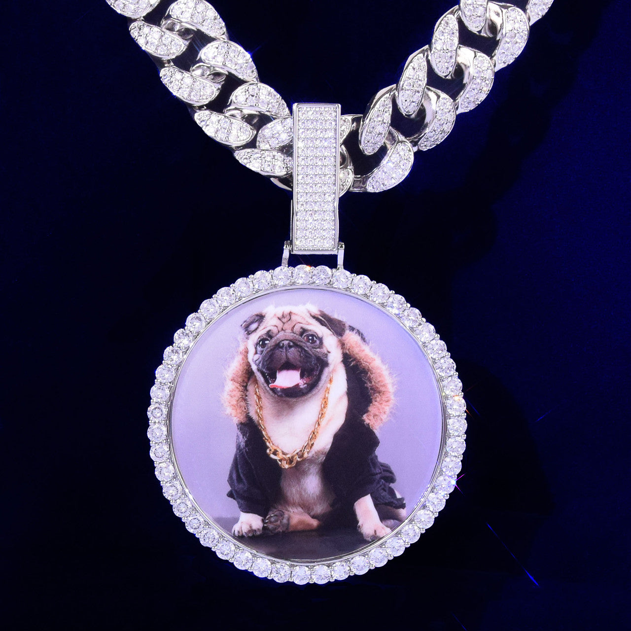 2021 Flooded Ice Big Button Photo Picture Photo Medallion Hip Hop Pendant Chain Necklace 