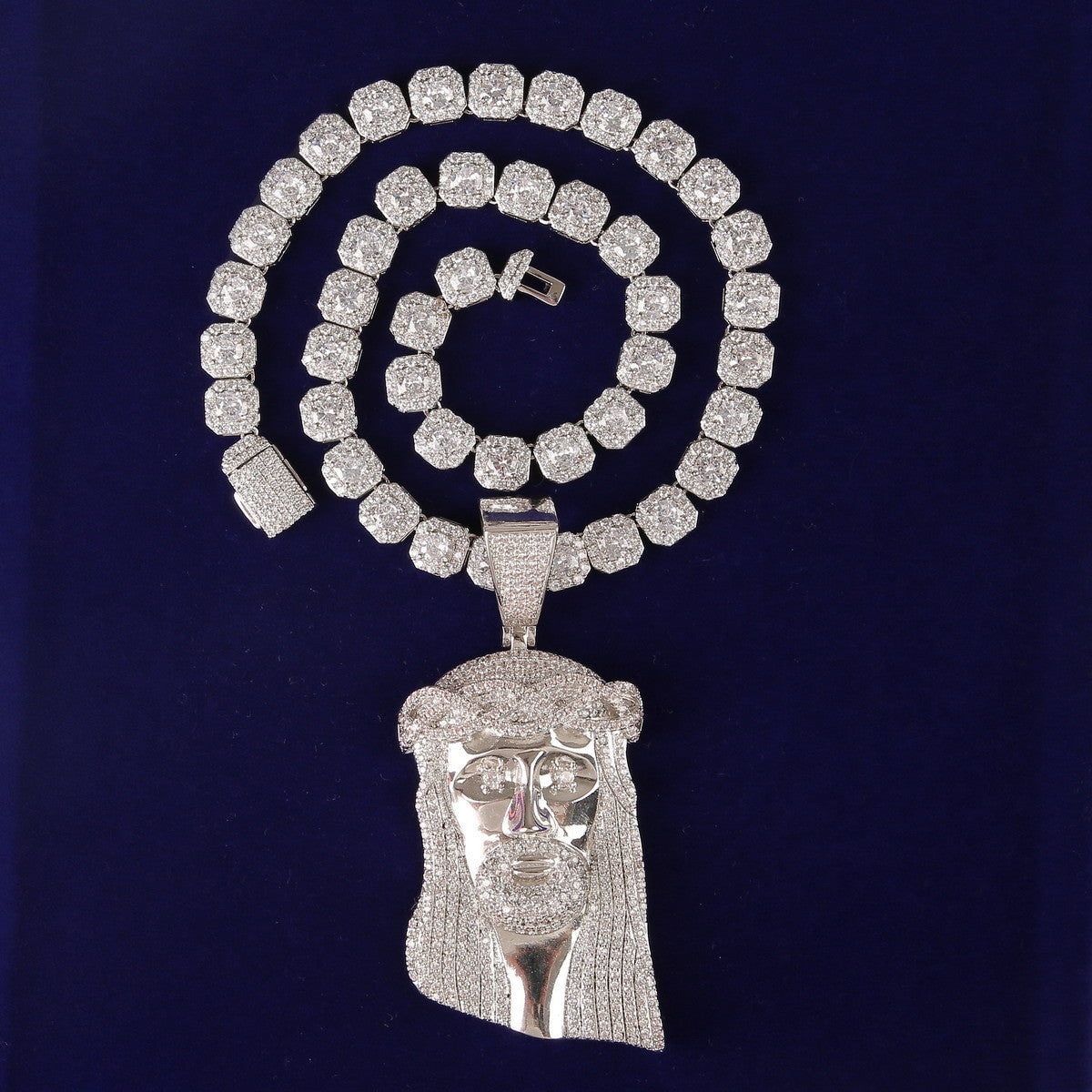 Big Boy Spiritual Swag Solid Back Jesus Head Piece 3A Bling Hip Hop Chain Pendant