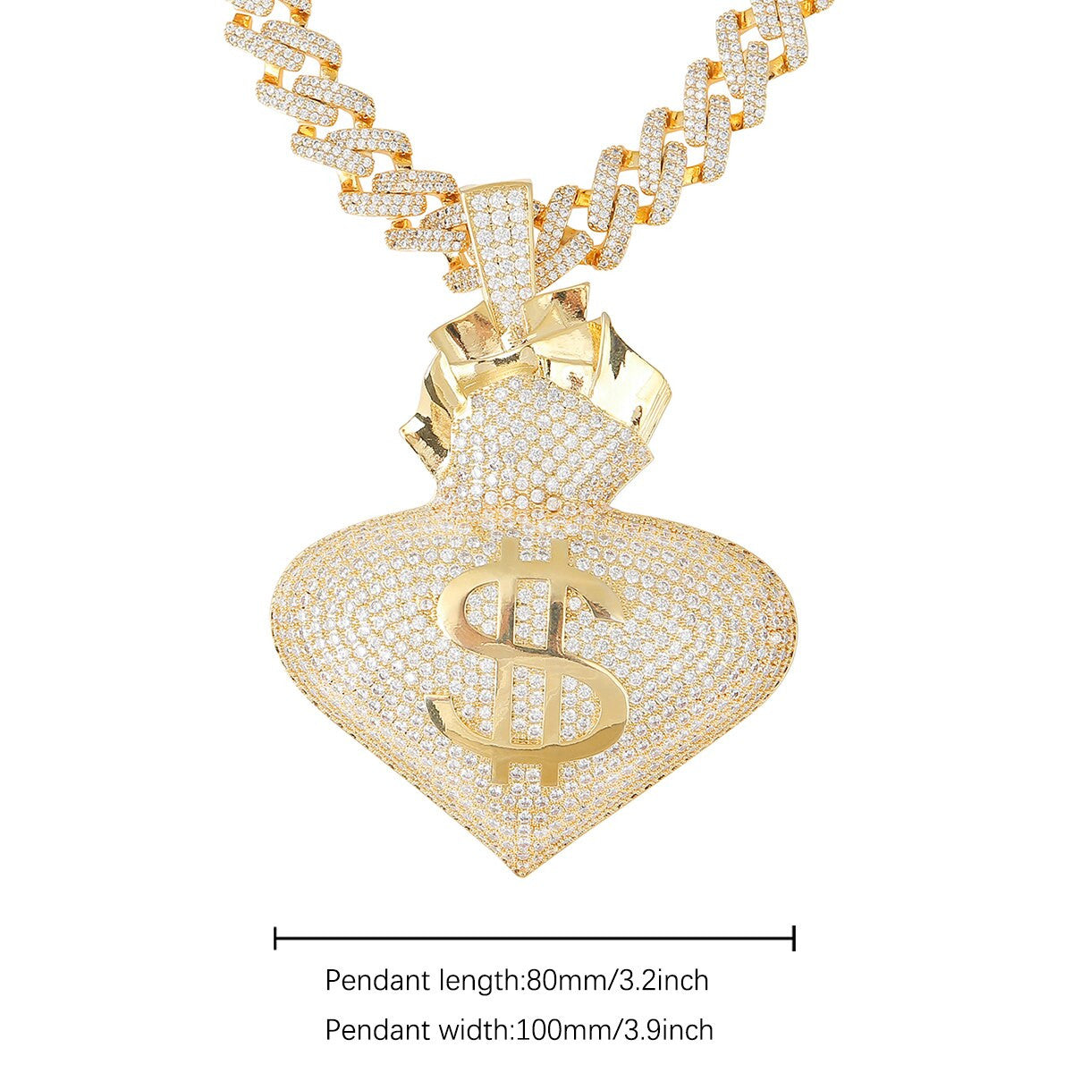 18k White Yellow Gold Large Money On My Heart Bag Hip Hop Street Wear Pendant