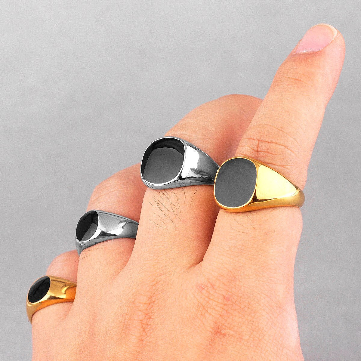 Mens Simple Classic 14k Gold Stainless Steel Pinky Style Luxury Rings