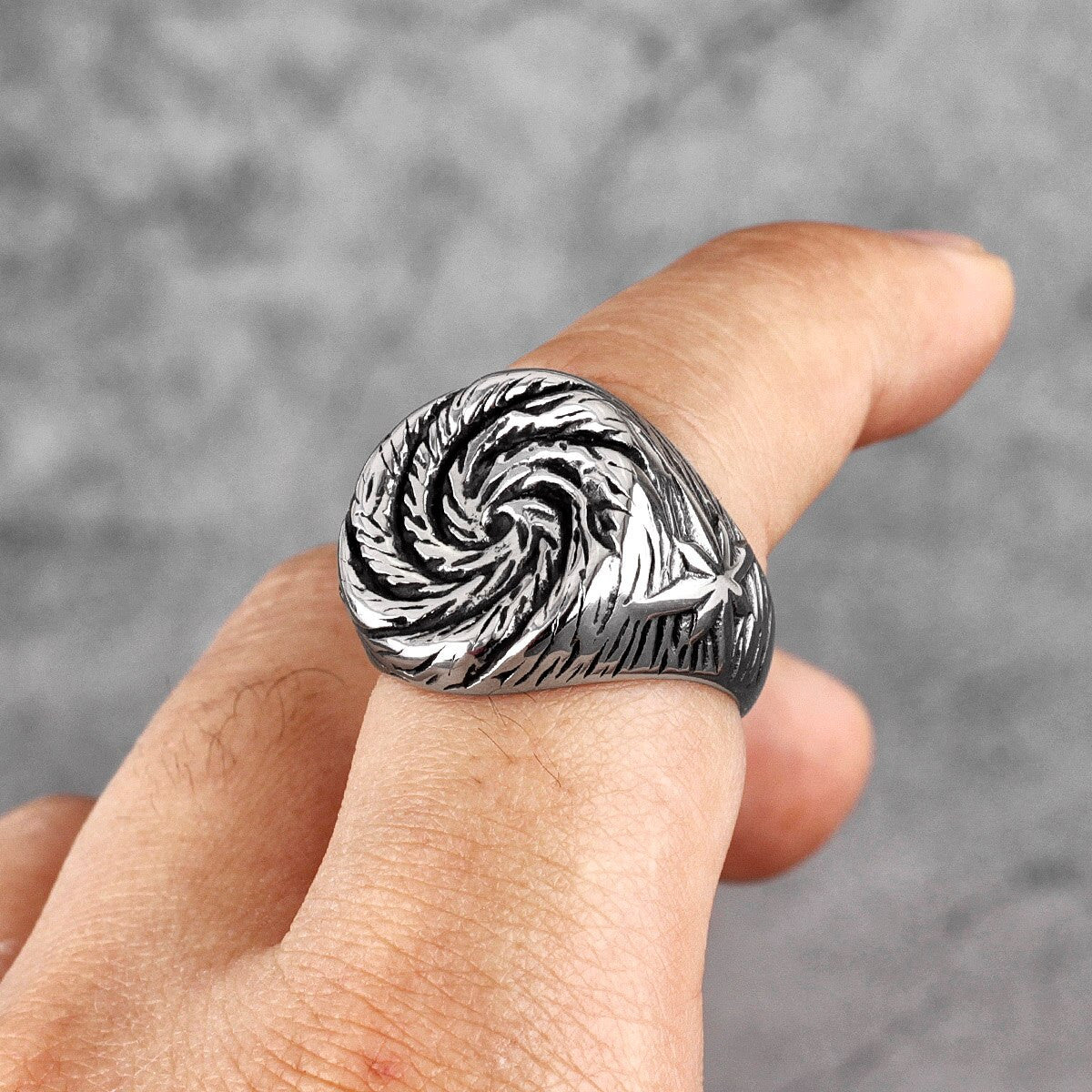 Black Hole Swirl No Fade Stainless Steel Unique Personality Rings