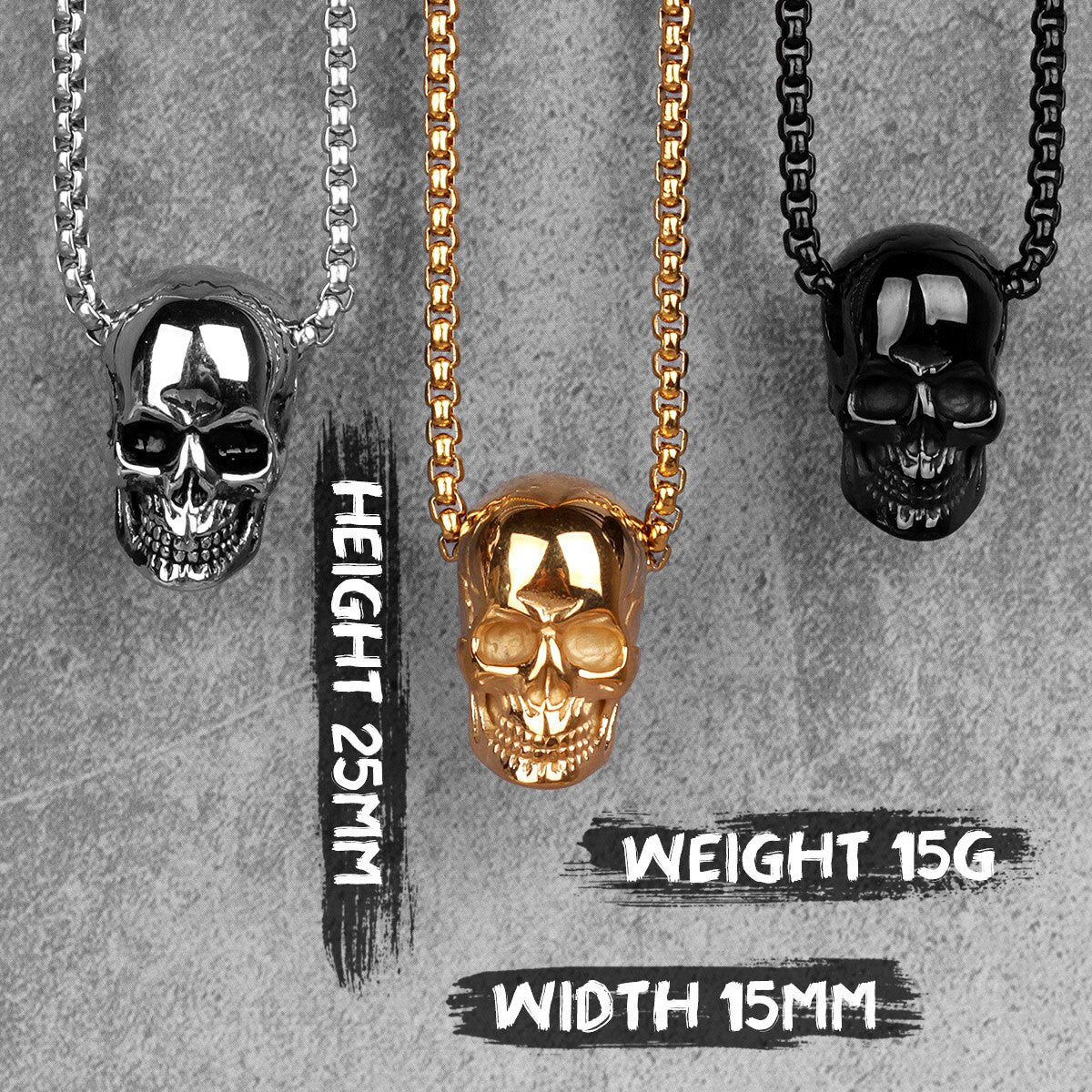 14k Gold Black Hematite over Solid No Fade Stainless Steel Skull Street Wear Pendant